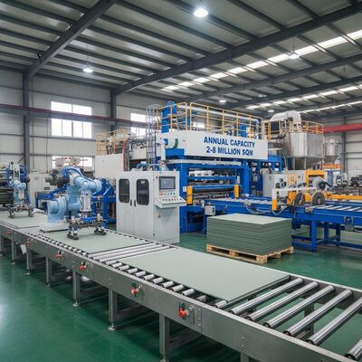 Jaarlijkse capaciteit 2-8 miljoen m² semi-automatische vezelcementplaatproductielijn met hoge automatisering en PLC-besturingssysteem