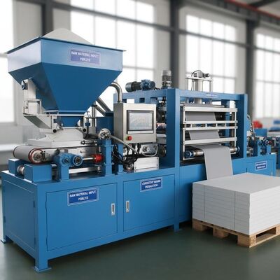 Blauwe volledig automatische mgo-platenmachine grondstofinvoerperliet ontworpen voor continue werking en consistente platen